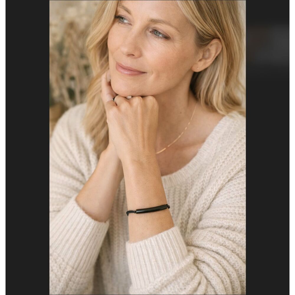 J Jill Black Cord Bracelet Adjustable Bar Minimalist Boho Modern Slide Versatile